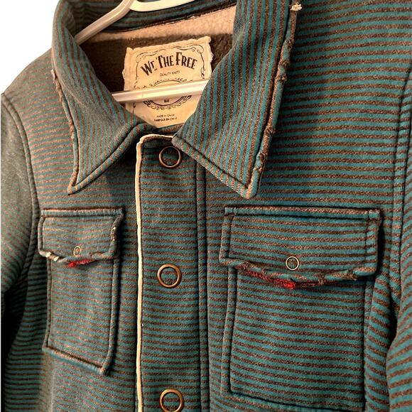 We The Free Distressed Blue and Brown Outpost Bomber Jacket Large